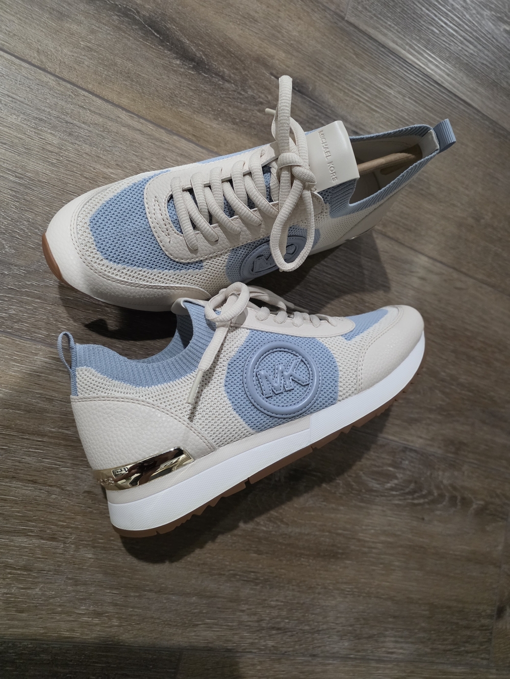 Michael Kors Women's Beige and Light Blue Knit Sneaker